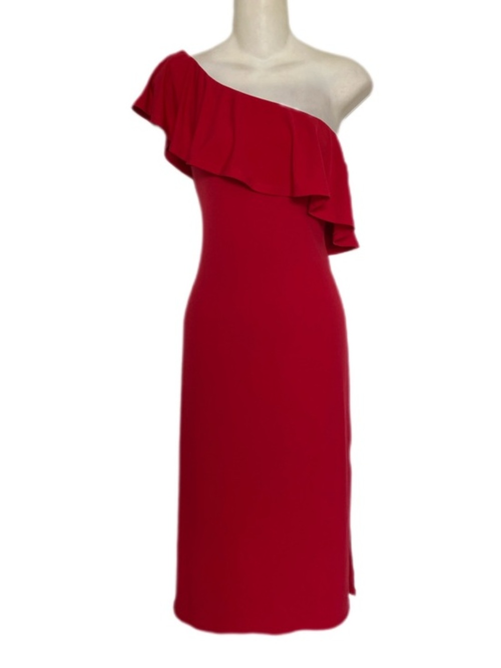 Velvet by Graham and Spencer Red One-Shoulder Ruffle Jersey Stretch Dress Large